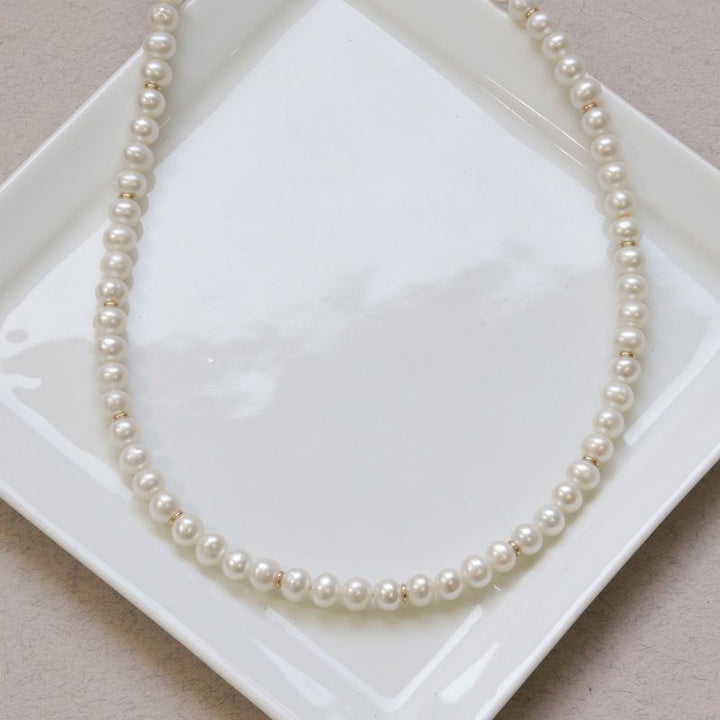 Gold Pearl Slice Loops Necklace