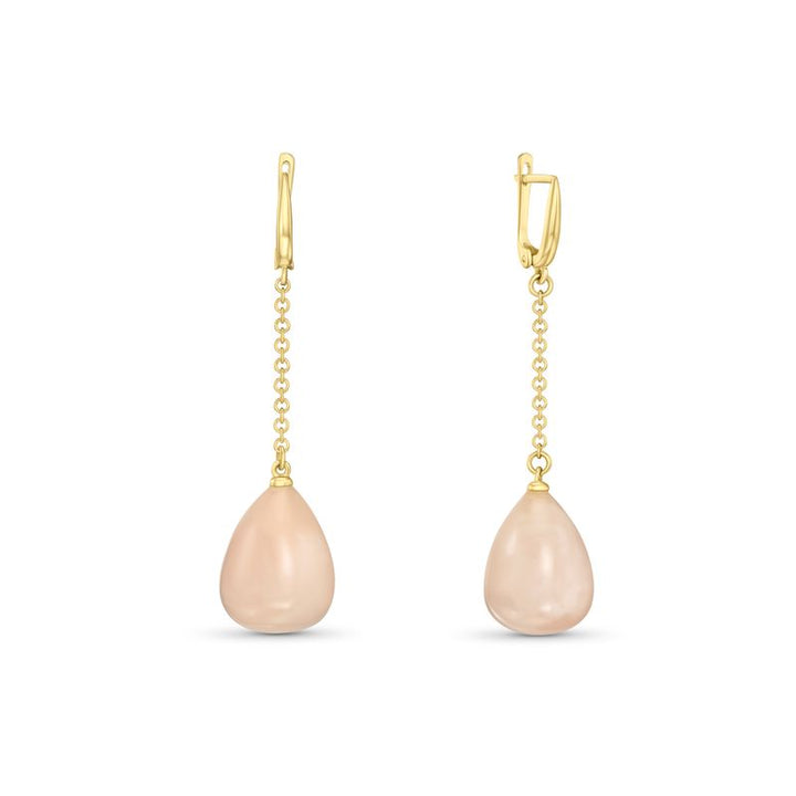 14K Gold Crystal Rose Quartz Dangling Earrings