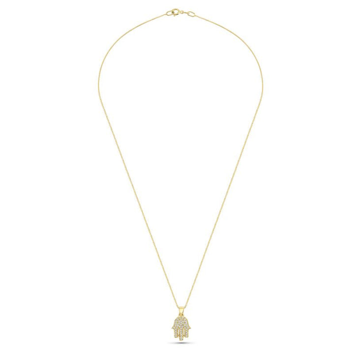 Small 14K Gold Hamsa Pendant with White Zircon