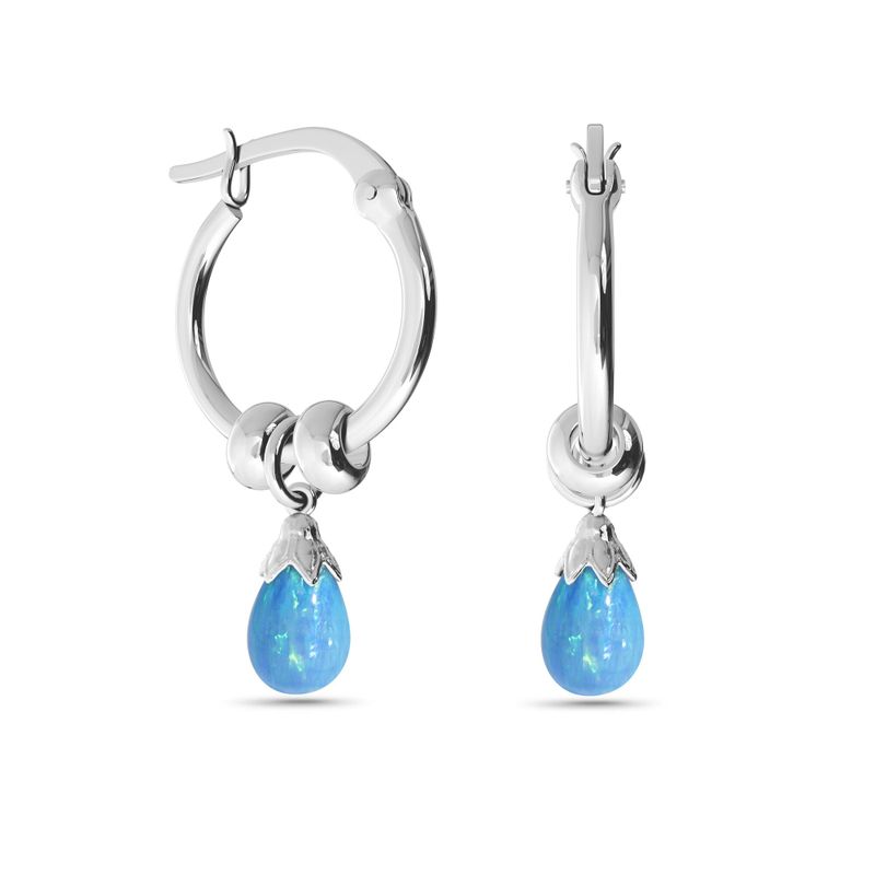 Silver Hoop Earrings with Blue Opal Pear Cut