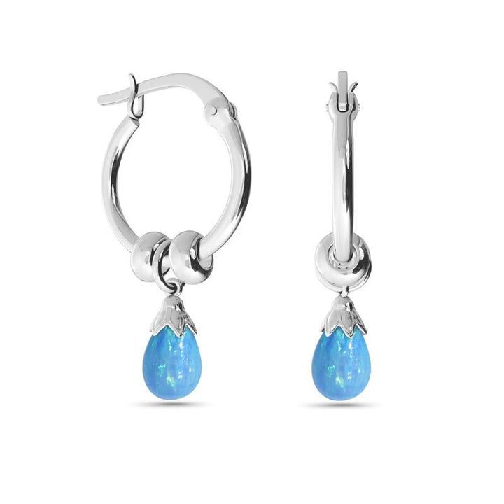 Silver Hoop Earrings with Blue Opal Pear Cut