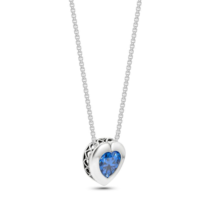 Silver Pendant with 7-Facet Dark Blue Zirconia Heart