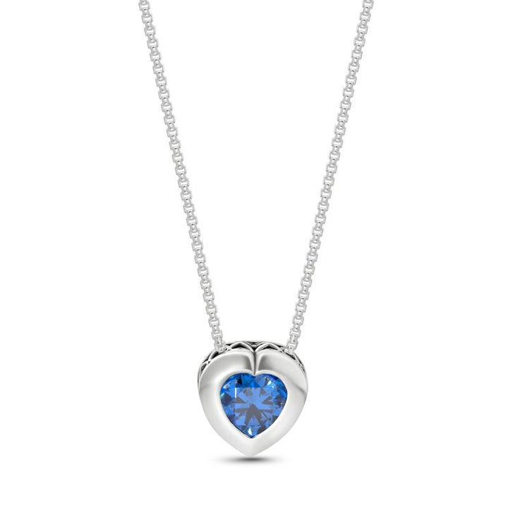 Silver Pendant with 7-Facet Dark Blue Zirconia Heart