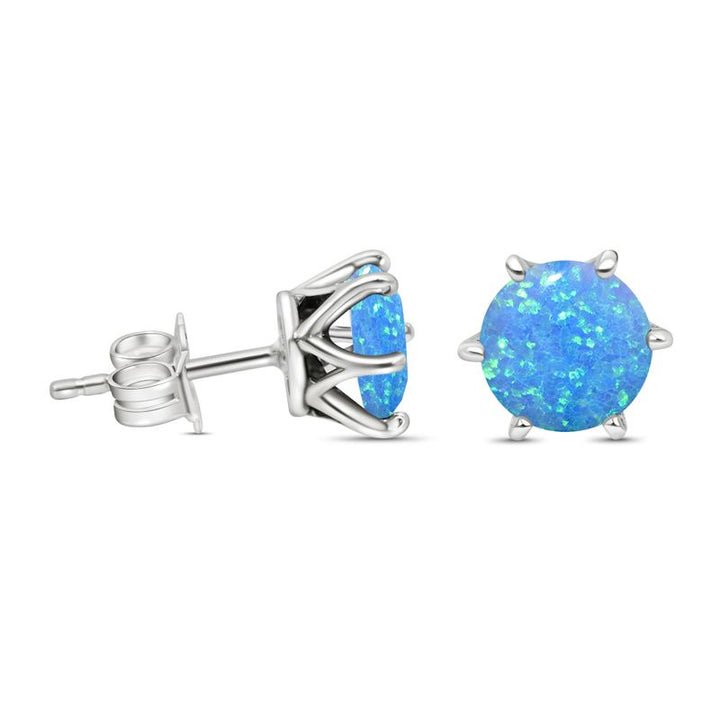 Silver Stud Earrings with Blue Opal