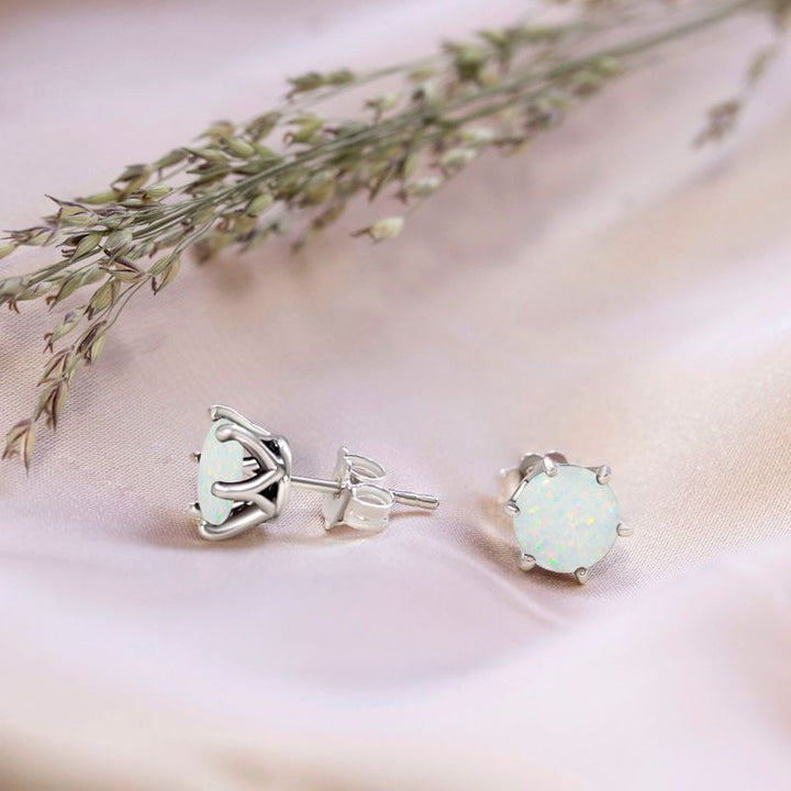 Silver Opal Stud Earrings