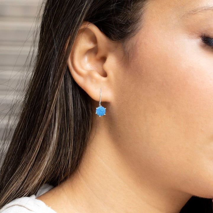 Silver Opal Blue Hanging Earrings