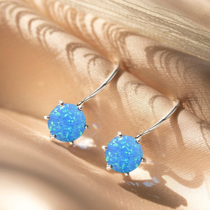 Silver Opal Blue Hanging Earrings