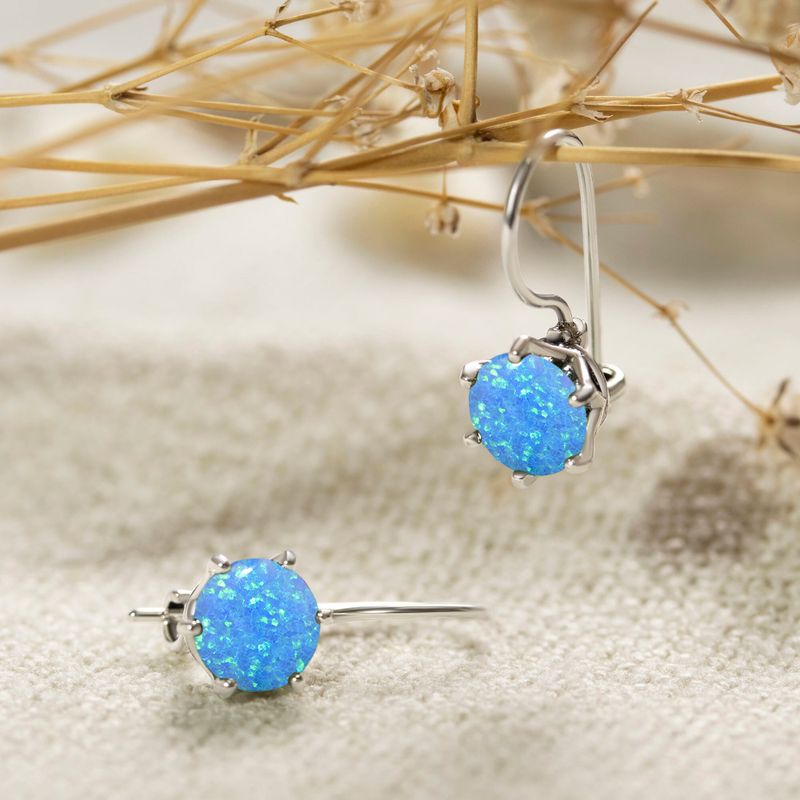 Silver Opal Blue Hanging Earrings