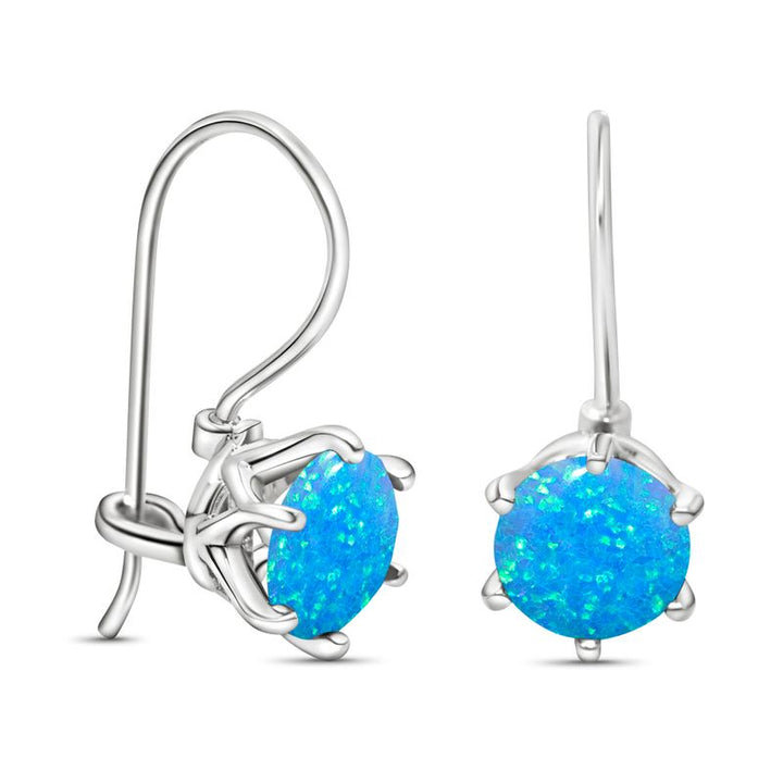 Silver Opal Blue Hanging Earrings