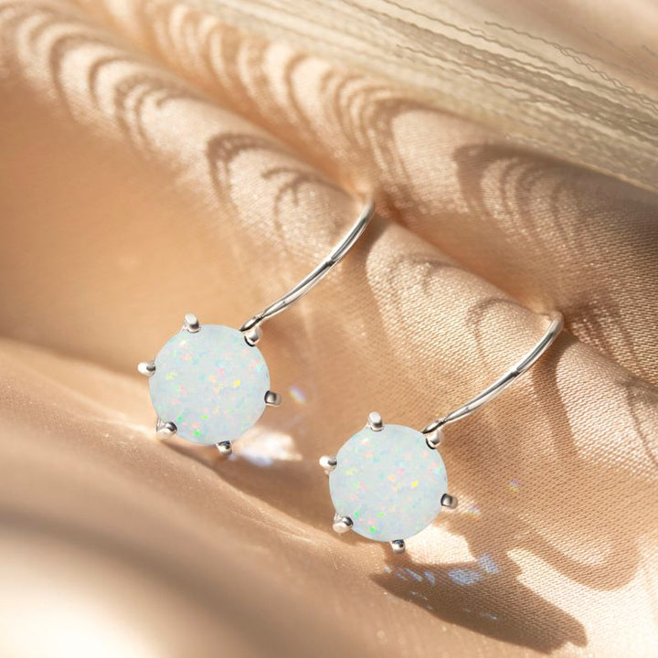 Silver Opal White Hanging Earrings