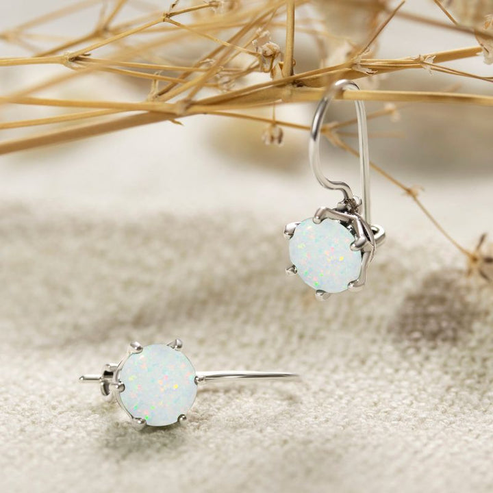 Silver Opal White Hanging Earrings