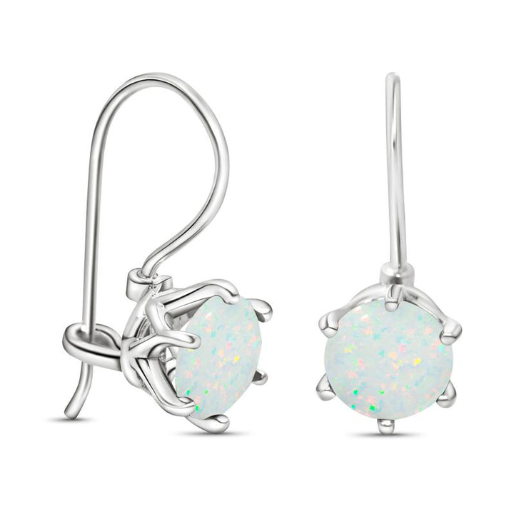 Silver Opal White Hanging Earrings