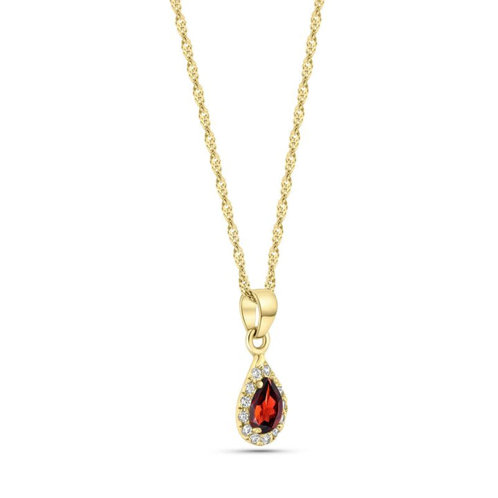 14K Gold Garnet Teardrop Pendant