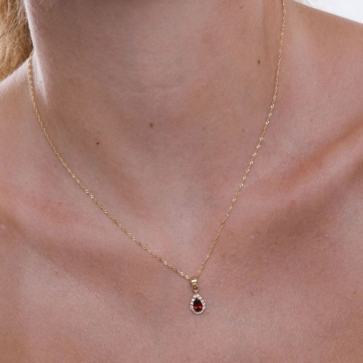 14K Gold Garnet Teardrop Pendant