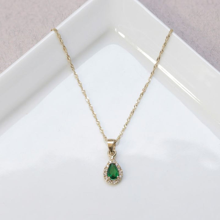 14K Gold Pendant with Green Zircon Drop