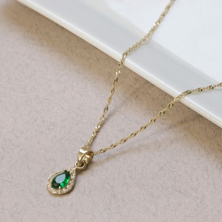 14K Gold Pendant with Green Zircon Drop