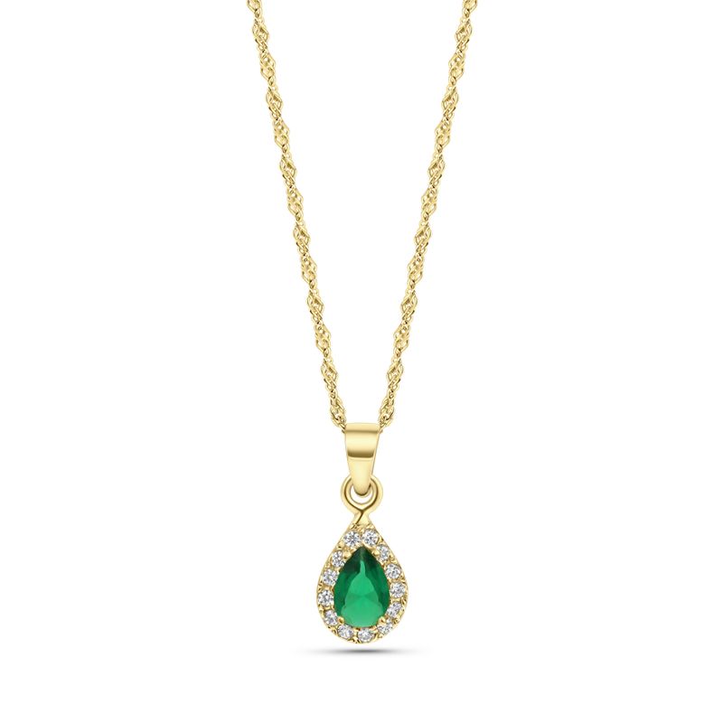 14K Gold Pendant with Green Zircon Drop