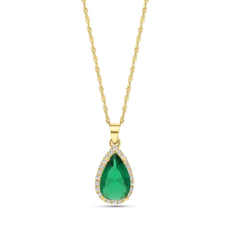Green Cubic zirconia 14K Gold Pendant Inlay