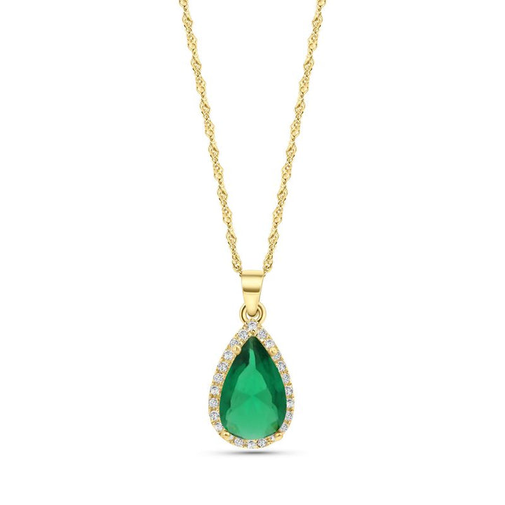 Green Cubic zirconia 14K Gold Pendant Inlay