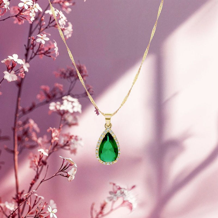 Green Cubic zirconia 14K Gold Pendant Inlay