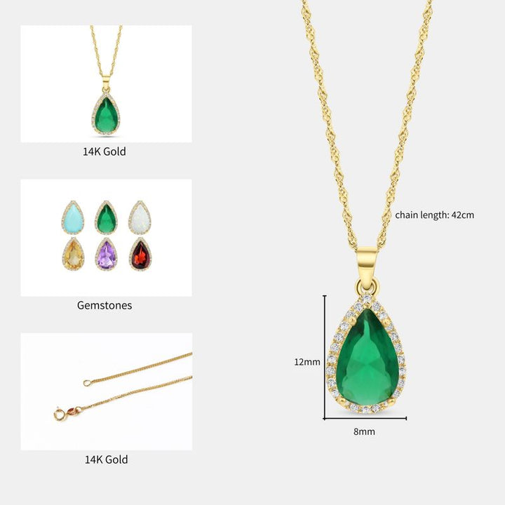 Green Cubic zirconia 14K Gold Pendant Inlay