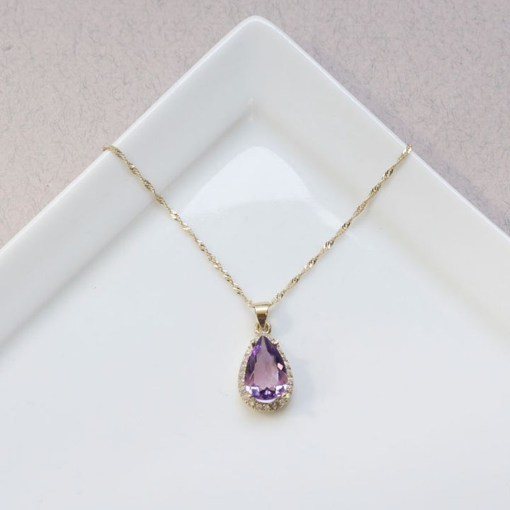 Ametist 14K Gold Pendant Inlay