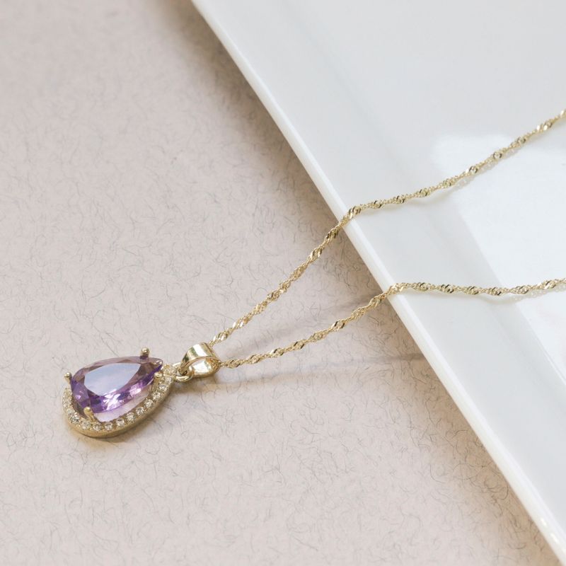 Ametist 14K Gold Pendant Inlay