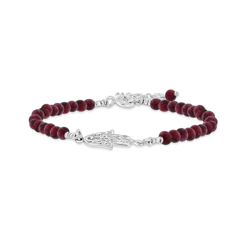 Silver Hamsa Bracelet with Garnet Beads