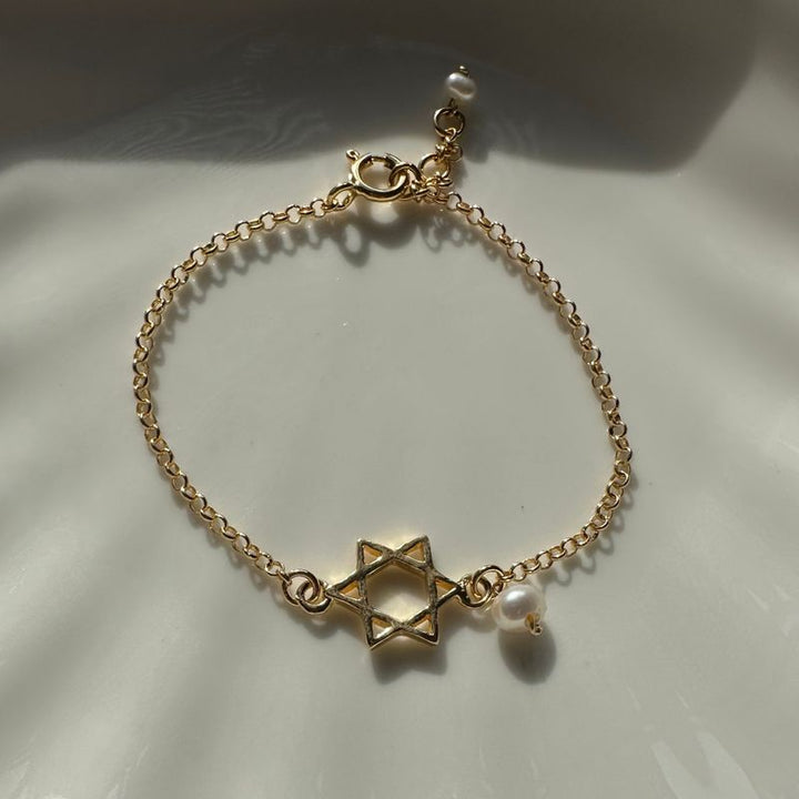 David Star Pearls Beads Gold Plated Bracelets