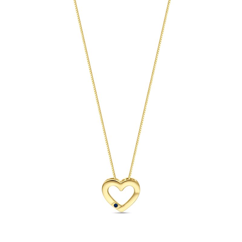 Gold Heart Pendant with 1.5mm Round Facet Sapphire