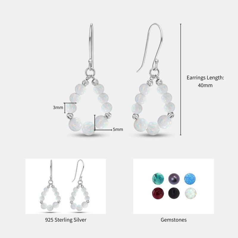 Silver Drop Earrings with White Opal Teardrop Beads