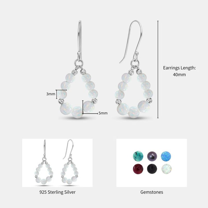 Silver Drop Earrings with White Opal Teardrop Beads