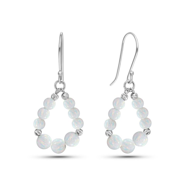 Silver Drop Earrings with White Opal Teardrop Beads