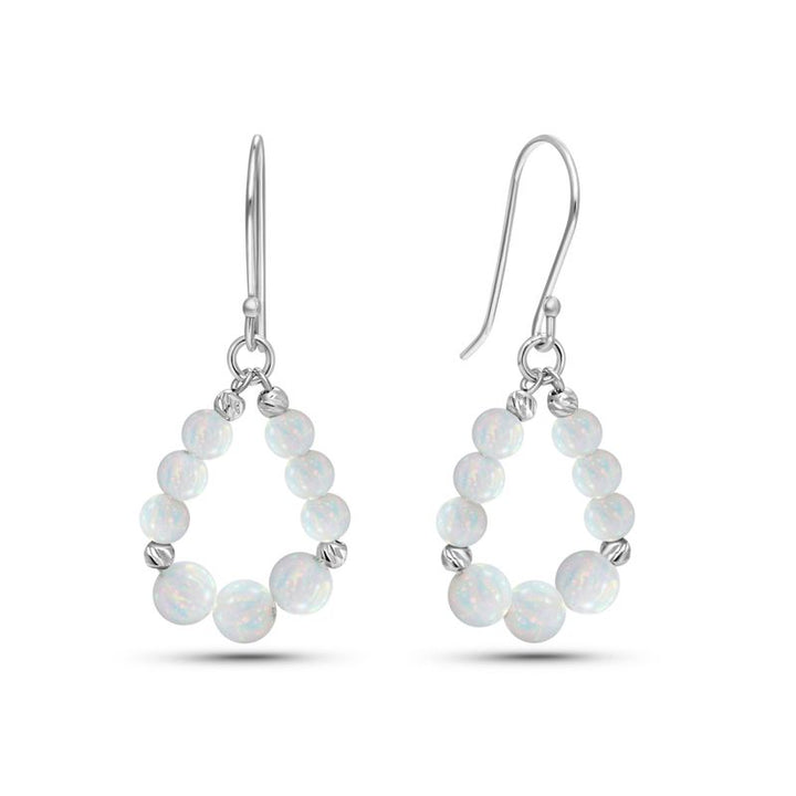Silver Drop Earrings with White Opal Teardrop Beads