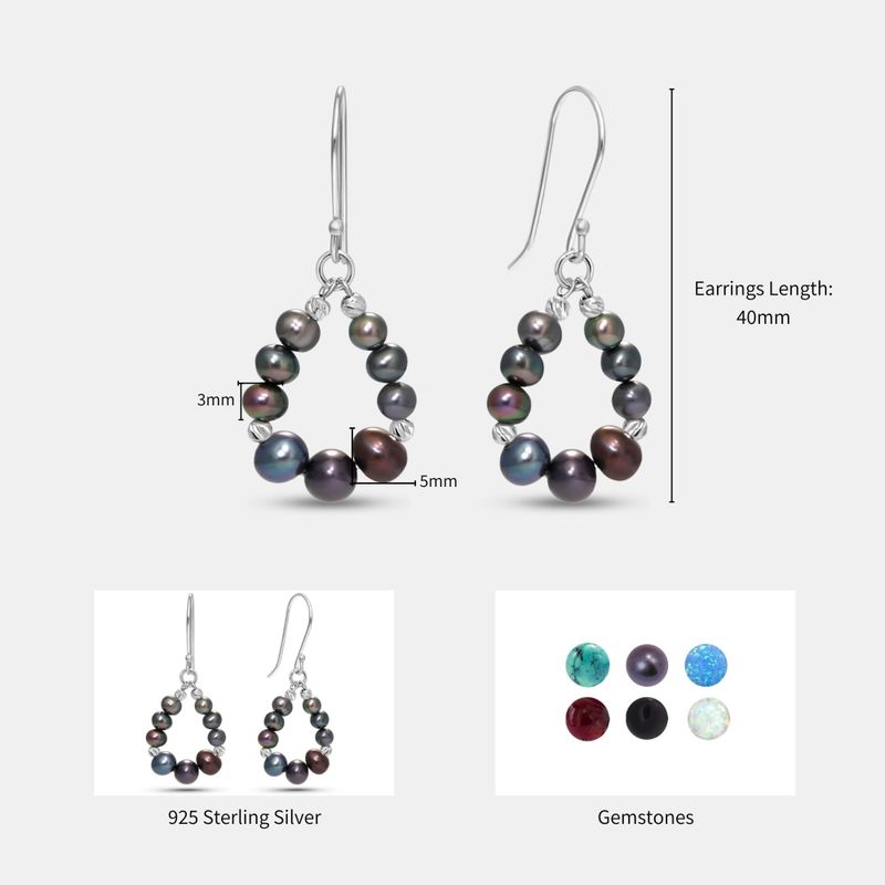 Silver Drop Earrings with Black Pearl Teardrop Beads