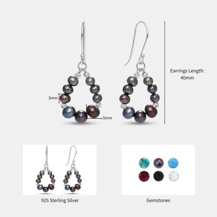 Silver Drop Earrings with Black Pearl Teardrop Beads
