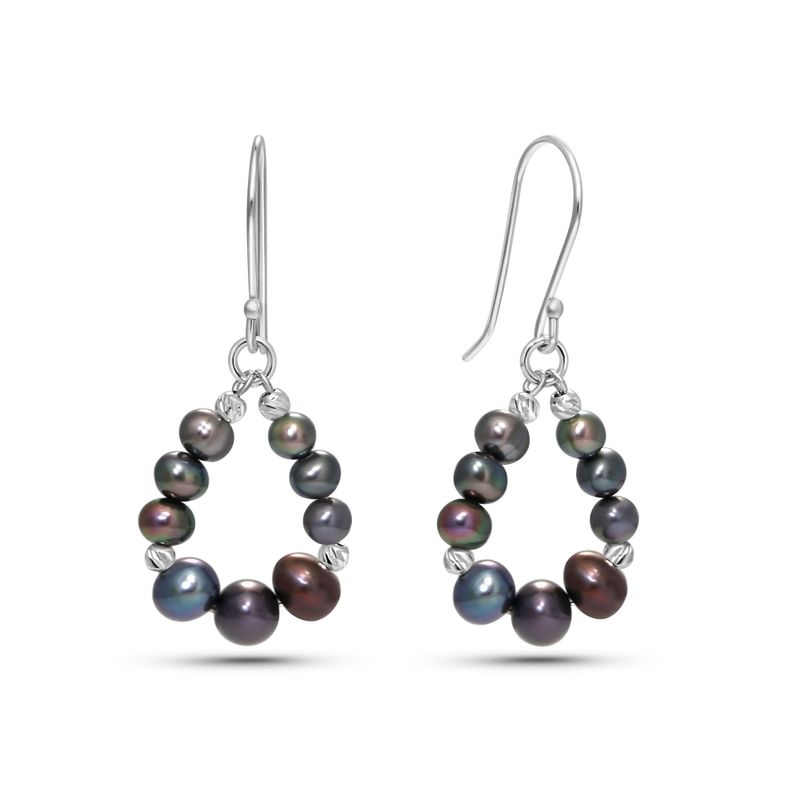 Silver Drop Earrings with Black Pearl Teardrop Beads