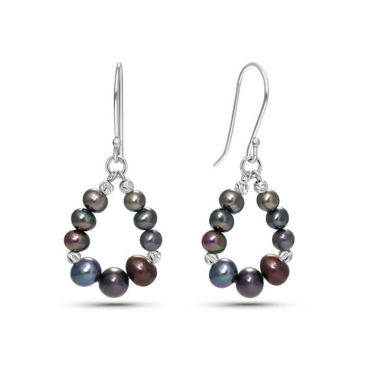 Silver Drop Earrings with Black Pearl Teardrop Beads