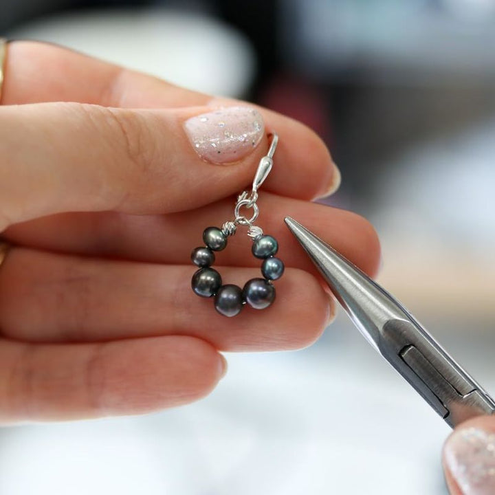 Silver Circular Earrings with White Pearl Beads