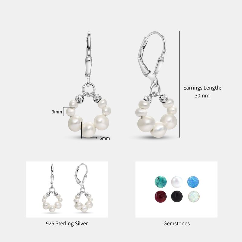 Silver Circular Earrings with White Pearl Beads