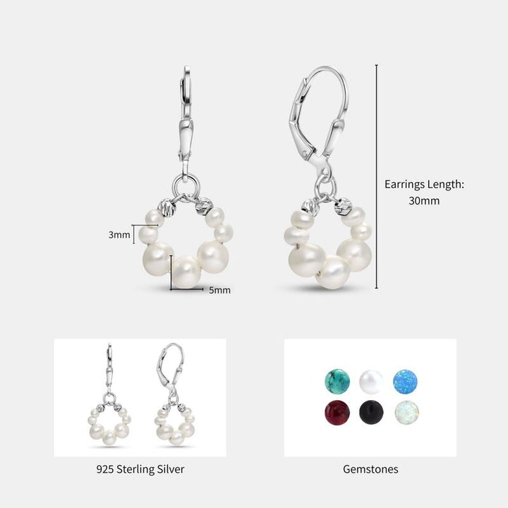 Silver Circular Earrings with White Pearl Beads
