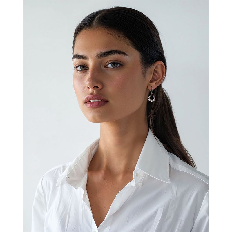 Silver Circular Earrings with White Pearl Beads