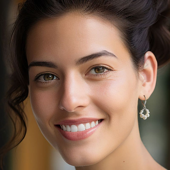 Silver Circular Earrings with White Pearl Beads