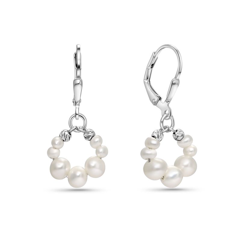 Silver Circular Earrings with White Pearl Beads