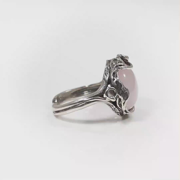 925 Sterling Silver Round Pink Rose Quartz 10mm Ring