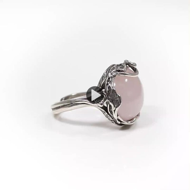 925 Sterling Silver Round Pink Rose Quartz 10mm Ring
