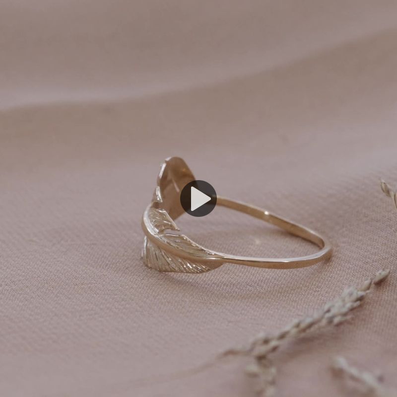 14K Yellow Gold Wide Feather Ring