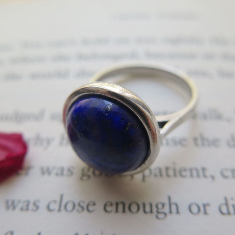 925 Sterling Silver Round Blue Lapis Lazuli 14mm Ring