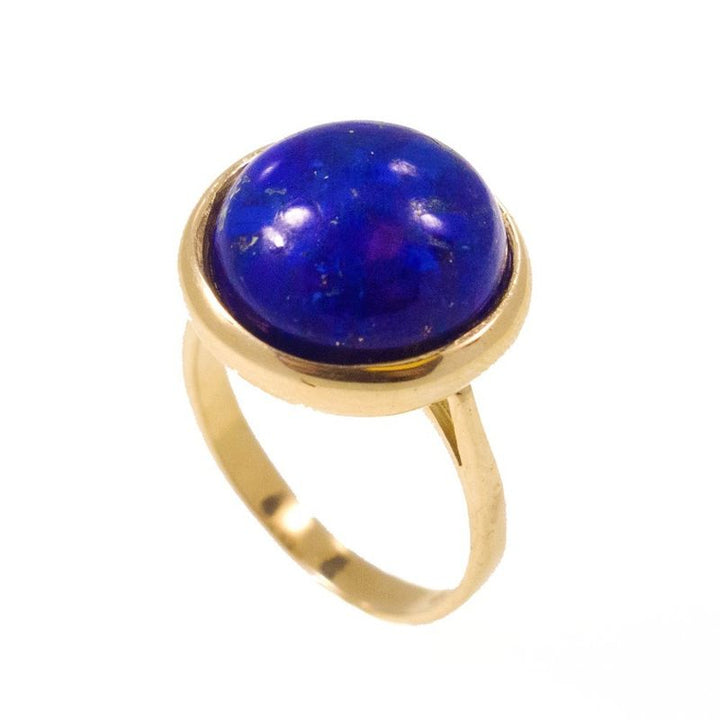 14K Yellow Gold Round 14mm Lapis Vintage Ring