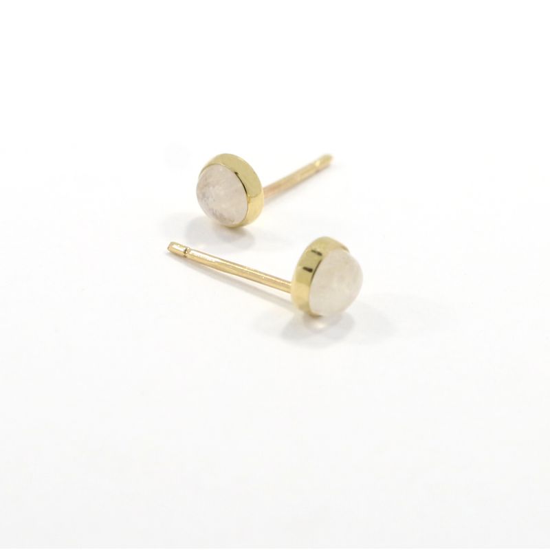 14k Solid Gold 4mm Moonstone Stud Earrings With Gold Closures